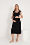 Black Maternity and Maternity Dressing Gown Nightgown Set - 4