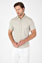 Men's Stone Color Short Sleeve Buttoned Collar Slim Fit Shirt 1004250256 - 3