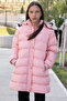 Salmon Fur Inside Snap Fastener Hooded Girl's Puffer Coat 21320 - 7