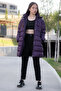 Purple Fur Inside Snap Hooded Girl's down Jacket 21325 - 3