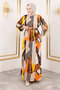 Geometric Patterned Viscose Long Hijab Dress with Belted Waist Tsd250213 Orange - 3