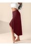 Women's Burgundy High Waist Pocket Shorts Asymmetrical Side Slit Long Sports Yoga Skirt - 3