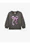 Long Sleeve Raised Crew Neck Bow Printed Sweatshirt