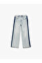Wide Leg Jean Pants with Cotton Stripe Detail