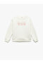Three Thread Long Sleeve Crew Neck Bow Printed Sweatshirt - 3