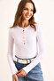 Women's White Button Detailed Corded Ottoman Blouse Blz-19003085 - 6