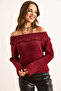 Women's Burgundy Madonna Collar Soft Textured Beard Sweater Kzk-19000974 - 3