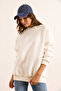 Women's White Premium Shoulder Stitching Detailed Oversize Hooded Sweatshirt Swt-19000717 - 5