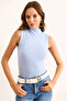 Women's Baby Blue Stand Collar Soft Touch Stretchy Blouse Blz-19002766 - 4