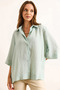 Women's Mint Green Three Quarter Sleeve Pleated Back Textured Shirt Gml-19001386