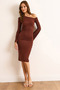Women's Bitter Brown Boat Neck Drape Detail Spanish Sleeve Polyamide Dress Elb-19002529