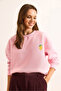 Women's Candy Pink Lemon Embroidered Crop Thick Sweatshirt with Fleece Inside Swt-19000716 - 3