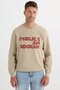 Unisex Oversize Wide Cut Cotton Soft Textured Printed Beige Sweatshirt with Fleece Inside - 2