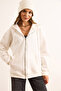 Women's White Hooded Zippered Oversize Hooded Sweatshirt Swt-19000718 - 4