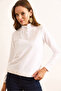 Women's White High-Neck Lace Detailed Soft Textured 2 Thread Sweatshirt Swt-19000720