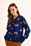 Women's Navy Blue Crew Neck Bow Detailed Buttoned Cardigan Hrk-19000363 - 2