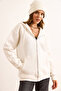 Women's White Hooded Zippered Oversize Hooded Sweatshirt Swt-19000718 - 5