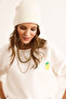 Women's Ecru Lemon Embroidered Crop Thick Sweatshirt with Fleece Inside Swt-19000716 - 4