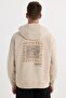 Men's Oversize Wide Cut Cotton Printed Beige Hooded Sweatshirt - 7