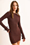 Women's Brown Cuff Lace-Up Deep Back Low-Cut Mini Dress Elb-19002530 - 6