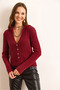 Women's Burgundy Collar Button Detailed V Beard Cardigan Hrk-19000369 - 5