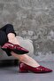 Burgundy Printed Patent Leather 2 cm Heel Pointed Toe Stiletto Heels - 3