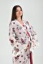 Women's Burgundy Patterned Lace Detailed Maternity Nightgown Dressing Gown Set - 4