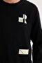 Men's Relax Fit Relaxed Cut Cotton Elastic Sleeve Crew Neck Printed Black Sweatshirt - 3