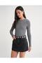 6938 Women's Crew Neck Ribbed Knitwear Body Gray - 3
