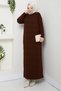 Women's Block Patterned Crew Neck Knitwear Dress - 3