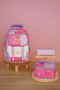 Girl's Korean Style Red Pink Patterned Primary School Bag Set Set of 3 Lunch Box, Pen Holder - 2