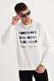 Unisex Oversize Wide Cut Cotton Soft Textured Crew Neck Printed Ecru Sweatshirt with Fleece Inside - 2