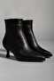 Women's Black Vegan Leather Zippered Pointed Toe Stiletto Heeled Ankle Boots - 5
