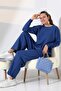 Round Neck Long Sleeve Plain Basic Sweater Elastic Waist Pipe Leg Pants Double Knitwear Set - 4