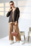 V-Neck Long Sleeve Jacquard Panel Button Soft Textured Cardigan Straight Pipe Leg Pants Double Knitwear Suit - 5
