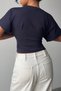 Women's Navy Blue Bat Sleeve Waist Seat Cotton T-Shirt - 7