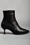 Women's Black Vegan Leather Zippered Pointed Toe Stiletto Heeled Ankle Boots