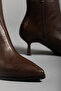 Women's Bitter Brown Pointed Toe Zippered Stiletto Leather Ankle Boots - 6