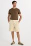 Men's Relax Fit Relaxed Cut 100% Cotton Beige Shorts with Lacing at the Waist - 5