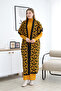 Turtleneck Long Sleeve Ribbed Stripe Patterned Dress Jacquard Paneled Ankle Length Vest Double Knitwear Set - 5