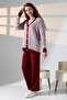 V-Neck Long Sleeve Jacquard Panel Button Soft Textured Cardigan Straight Pipe Leg Pants Double Knitwear Suit