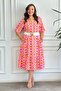 V-Neck Imported Woven Viscon Dress with Ruffled Hem and Side Pockets