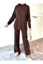Women's Half Turtleneck Sweater Pants Bottom Top Knitwear Set - Brown (New Color) - 5