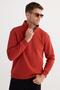 Unisex Relax Fit Relaxed Cut Cotton Fleece Inside Half Zip Red Stand Collar Sweatshirt - 4