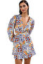Women's Mini Ethnic Patterned V-Neck Beach Dress Cotton Summer Casual Use Modern Design