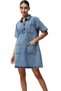 Women's Denim Shirt Dress Short Sleeve Mini Length Cotton Daily Use Summer Indispensable
