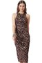 Women's Leopard Print Midi Evening Dress Halter Neckline Bodycon Tulle Special Occasions Daily Use