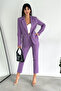 Purple Double-Breasted Blazer Jacket and Carrot Pants Suit - 3