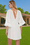 Women's Mini Beach Dress V Neck Gathered Sleeve Crinkle Woven Summer Summer Indispensable - 3