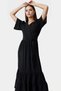 Women's Midi Length Aerobin Woven Dress V Neck Belted Fold Skirt Comfortable Casual Modern Design - 4